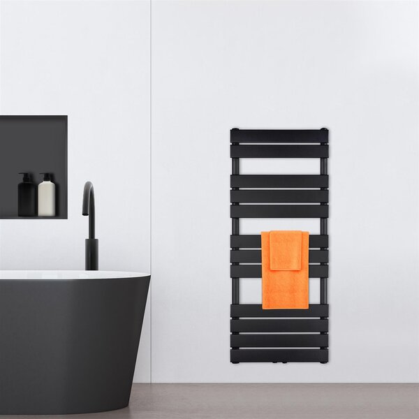 VILSTEIN radiatore da bagno, radiatore da bagno, radiatore per asciugamani attacco laterale e attacco centrale, radiatore da bagno a pannello piatto, radiatore per asciugamani a pannello, nero, 610W, 120x50 cm