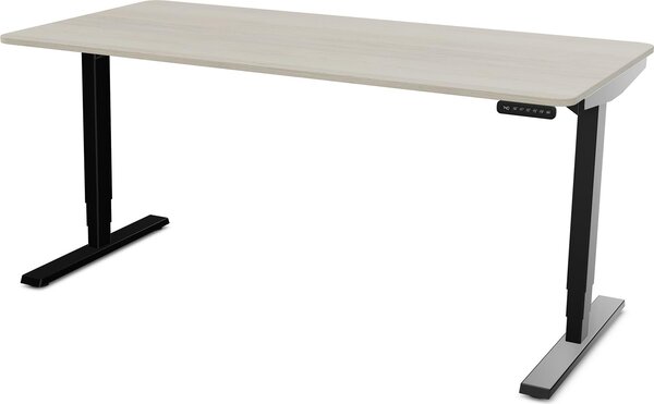 Scrivania ASSMANN regolabile elettricamente in altezza Y-Line Curved Oak Polar Black, 160x70cm, funzione di memoria, motorizzazione a 2 pieghe