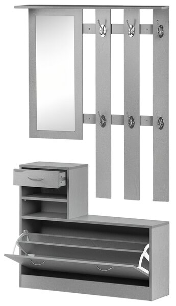 Homcom Mobile da Ingresso Appendiabiti con Scarpiera e Specchio, Mensole e Cassetto, 90x22x116cm Grigio Cemento|Aosom