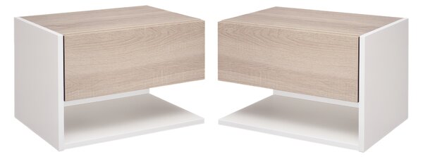 HOMCOM Set di 2 Comodini Sospesi a Parete con Cassetto e Mensola, Arredamento Moderno Camera da Letto, Bianco e Rovere|Aosom