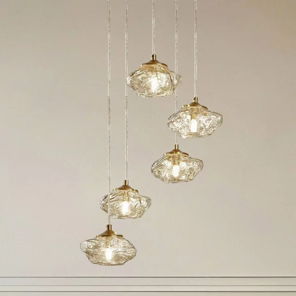 Lampada a sospensione in vetro Piatra Lindby, dimmerabile, Crema / Ambra, Soggiorno / Sala da pranzo, Vetro, Moderno, Lampada a sospensione
