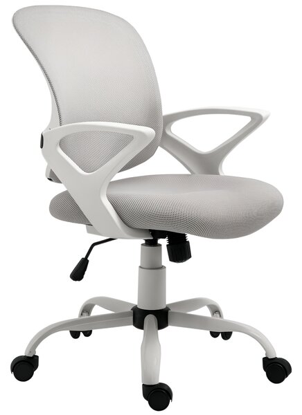 Vinsetto Sedia da Ufficio con Rotelle Girevole Ergonomica, Altezza Regolabile, Funzione di Dondolo, in Tessuto a Rete, Grigio e Bianco | Aosom