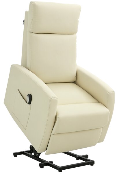 HOMCOM Poltrona Alzapersona con Telecomando, Schienale Reclinabile a 145° e Poggiapiedi in Similpelle, 67x95x105 cm, Color Crema | Aosom Italy