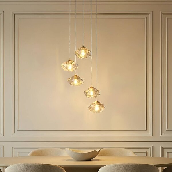 Lampada a sospensione in vetro Piatra Lindby, dimmerabile, Crema / Ambra, Soggiorno / Sala da pranzo, Vetro, Moderno, Lampada a sospensione