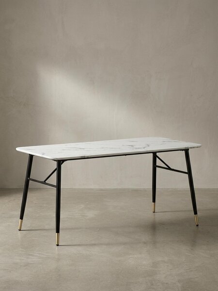 Tavolo da pranzo 180x90x76 cm Tavolo da pranzo bianco effetto marmo Moderno, Tavolo da cucina grande, Tavolo da pranzo rettangolare, Tavolo da pranzo con gambe in metallo