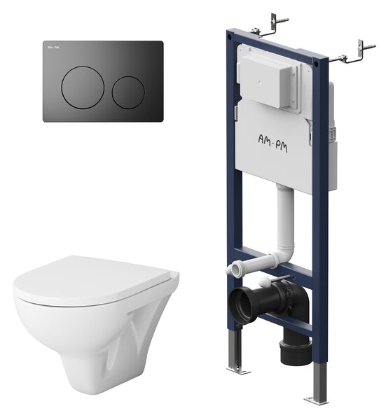 AM.PM WC a parete senza brida Set con elemento a parete Set completo Cassetta di scarico incassata Cassetta di scarico a parete Cassetta di scarico in Vetroceramica Cassetta di scarico incassata Ciotola Premere