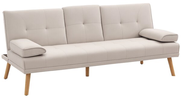 HOMCOM Divano Letto 3 Posti Reclinabile con Rivestimento Effetto Lino e Tavolino a Ribalta, Beige|Aosom