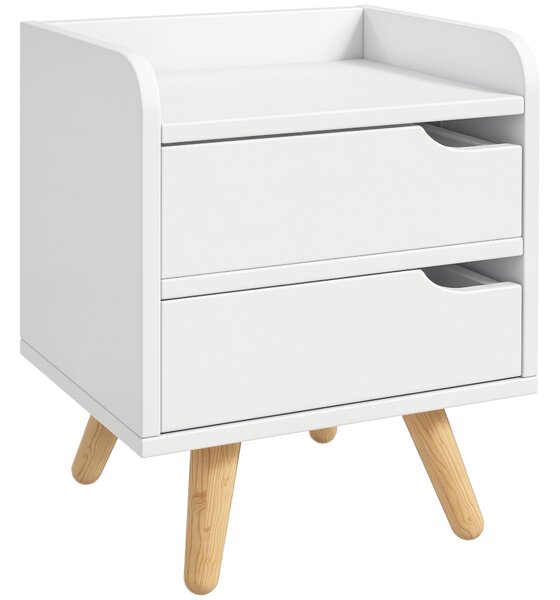 HOMCOM Comodino con 2 cassetti gambe mobiletto cucina in pino mobile per camera da letto soggiorno bianco 33 x 28 x 42cm| Aosom Italy