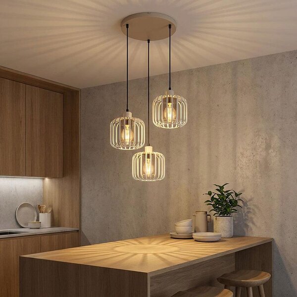 Lampada a sospensione a LED, metallo, beige, effetto fumo, 3 luci, diametro 44 cm