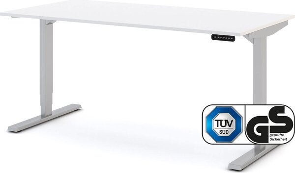 Scrivania ASSMANN regolabile elettricamente in altezza Y-Line in alluminio bianco, 160x80cm, funzione memoria, protezione anticollisione, funzione motore a 2 vie