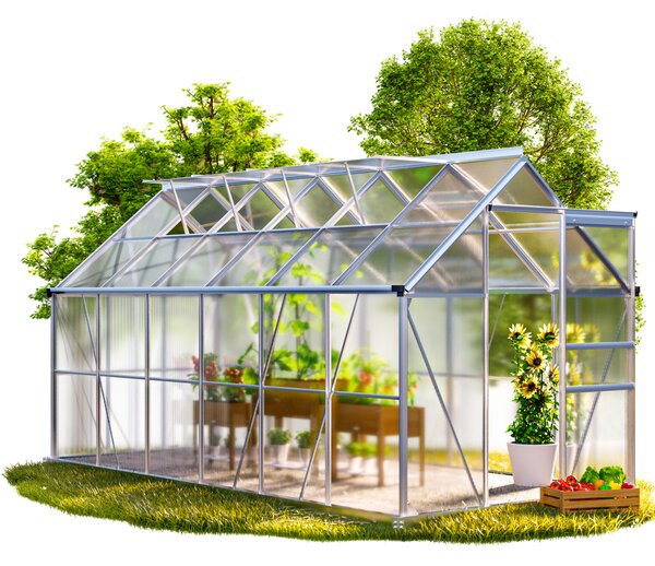 GARDEBRUK® Serra in alluminio 7,2m² 380x190cm incl. 4 lucernari Casa del pomodoro Serra di coltivazione Telaio freddo da giardino Casa delle piante Coltivazione 11,73m³