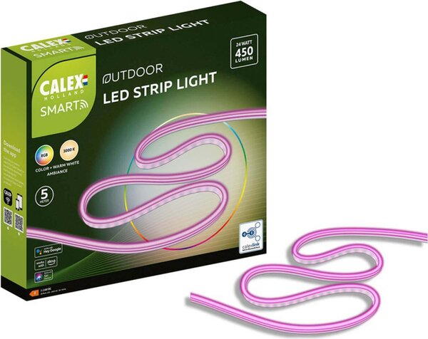 Calex Smart Outdoor LED Strip 5M, striscia RGB fai da te per esterni, controllo tramite app, Bluetooth, striscia luminosa impermeabile