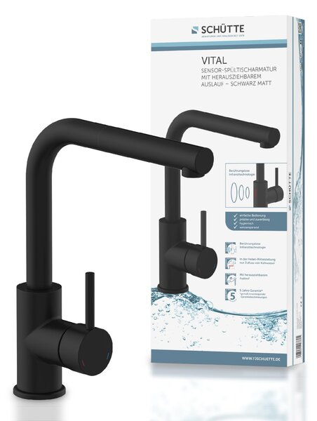 Rubinetto da cucina Vital con comando a sensore, rubinetto da cucina estraibile, miscelatore per lavello a risparmio energetico