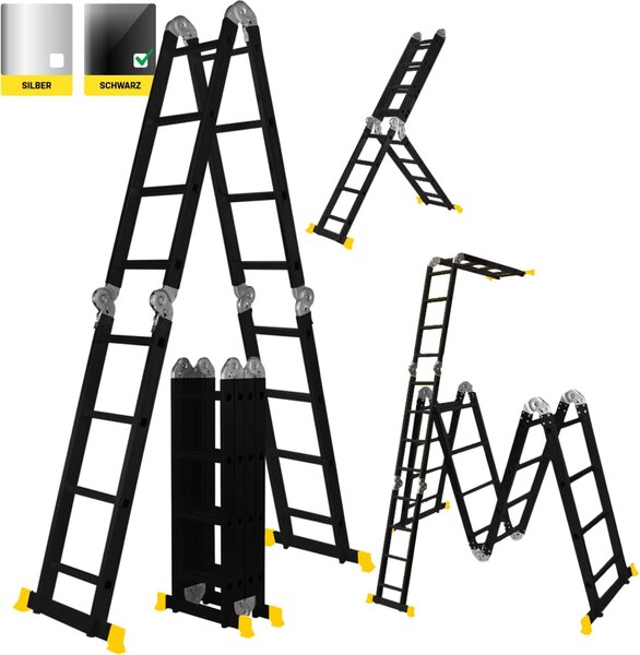 Scala multiuso Craftfull CF-104A | Scala 6in1 - Scala articolata in alluminio - Scala pieghevole e a pioli antiscivolo - Scala multifunzione (4x4 pioli)