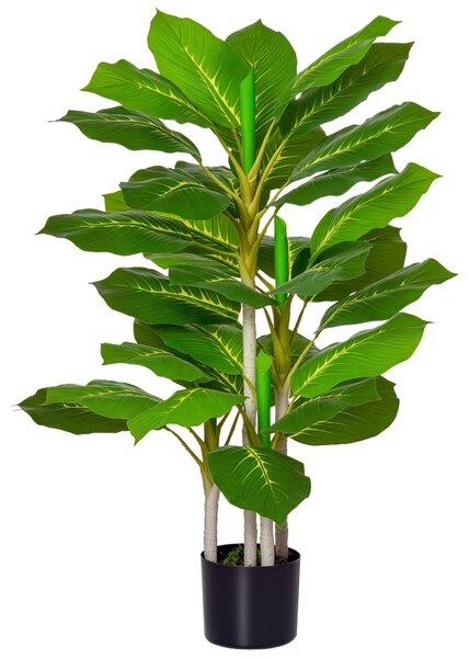HOMCOM Pianta Verde Artificiale da 95 cm e 33 Foglie con Vaso Nero Ø15x13 cm, in PEVA, PE e Cemento|Aosom