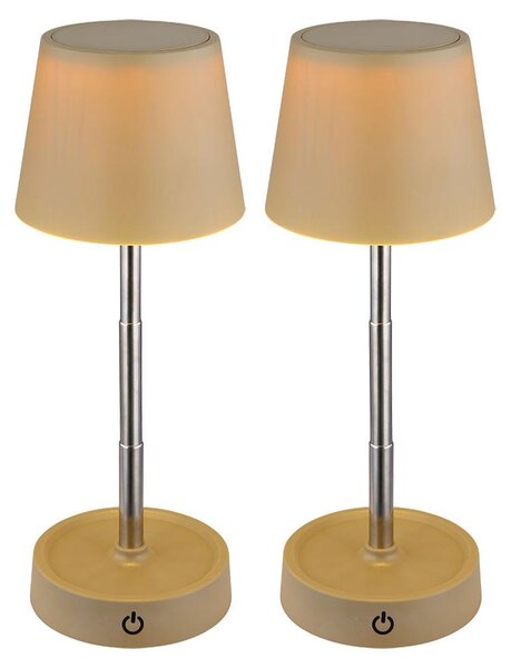 2x Lampada da tavolo a LED, touch dimmer, USB, batteria ricaricabile, colore sabbia