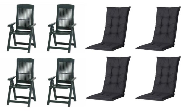 Set di 4 sedie pieghevoli Progarden Tampa con cuscino, verde / nero