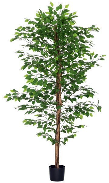 HOMCOM Pianta di Ficus Artificiale da 180 cm per Interni ed Esterni con Vaso in Metallo Riempito, Verde