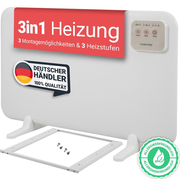 Riscaldatore da scrivania Heidenfeld 3in1 HF-TH120 | riscaldamento a infrarossi da scrivania - riscaldatore radiante per ufficio e campeggio - display LED - riscaldatore da scrivania - timer - 120 Watt