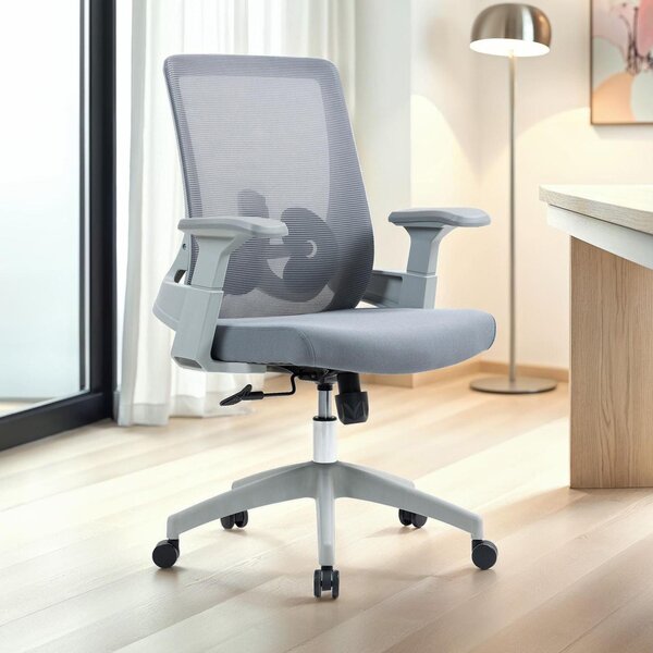 Sedia girevole da ufficio CAPVAL, regolabile in altezza con supporto lombare, grigia - sedia da scrivania ergonomica con schienale in mesh, moderna sedia girevole, comoda sedia da ufficio per l'home office [fino a 120 kg]