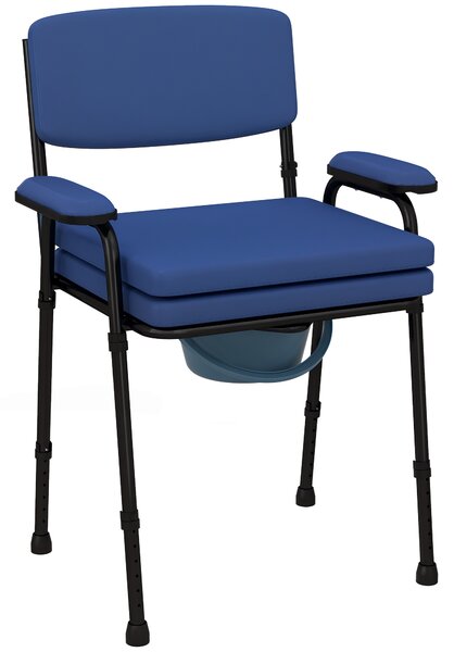 HOMCOM Sedia Comoda 5 in 1 per Anziani e Disabili per WC e Doccia, Altezza Regolabile e Secchio Rimovibile, Blu