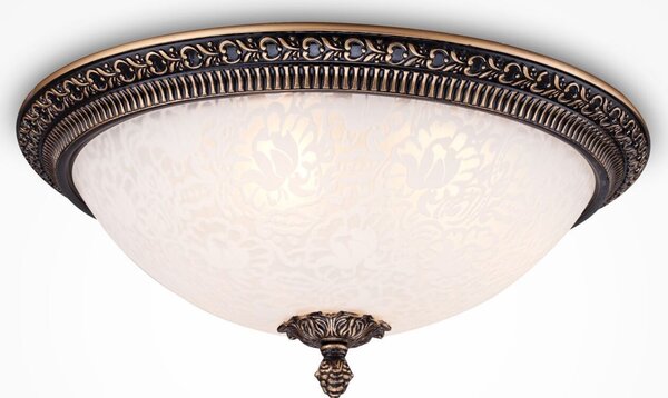 Plafoniera metallo vetro E27 rotonda Ø 37 cm in bronzo bianco antico Plafoniera rustica a 3 luci