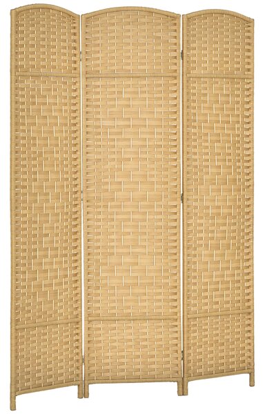 HOMCOM Paravento 3 Ante Pieghevole per Interni Autoportante e Intrecciato, 135x180 cm, Effetto Naturale