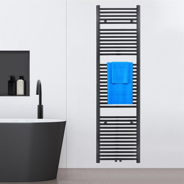 VILSTEIN radiatore da bagno, radiatore da bagno, radiatore per asciugamani attacco laterale e attacco centrale, radiatore a pannello, radiatore da bagno piatto, radiatore da bagno portasciugamani, nero, 814W, 180x50 cm