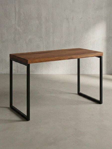 Scrivania industriale, legno massello di sheesham/metallo, realizzata a mano, mix di materiali. 117x59x77 cm | Kadima Design