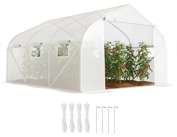 Outsunny, serra a tunnel di 3,50 x 3 metri, con 6 finestre e una grande porta, colore bianco