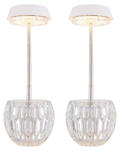 Set di 2 lampade da tavolo a LED, dimmer touch, vetro trasparente, acciaio inossidabile, H 28 cm