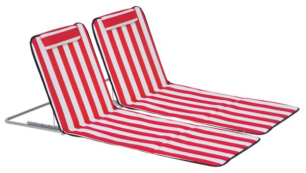 Outsunny Set 2 Lettini Spiaggia Pieghevoli con Schienale Regolabile a 5 Livelli e Borsa, Rosso