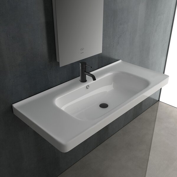 Lavabo Alpenberger largo 100 cm | WC e bagno per ospiti | Lavabo quadrato | Lavabo a parete | Lavandino con Nano | Lavandino per bagno per lavabi moderni