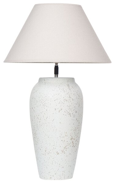BELIANI Lampada da tavolo base in Vetroceramica bianca paralume a cono regolabile in lino design moderno e minimalista soggiorno camera da letto