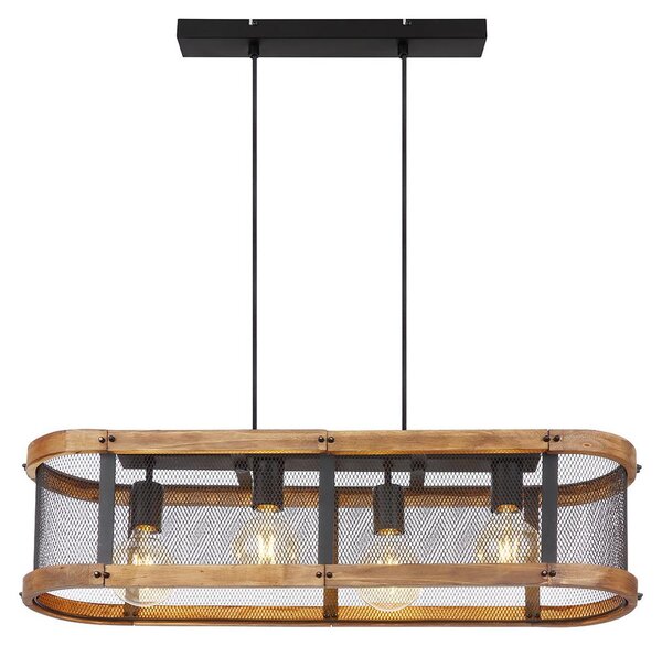 Lampada a sospensione in legno, stile rustico, legno nero-marrone, 4xE27