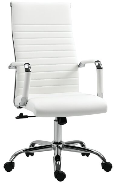 Vinsetto Sedia da Ufficio Ergonomica in Finta Pelle, Seduta Girevole e Dondolo, 54x62x104-114 cm, Bianco | Aosom Italy