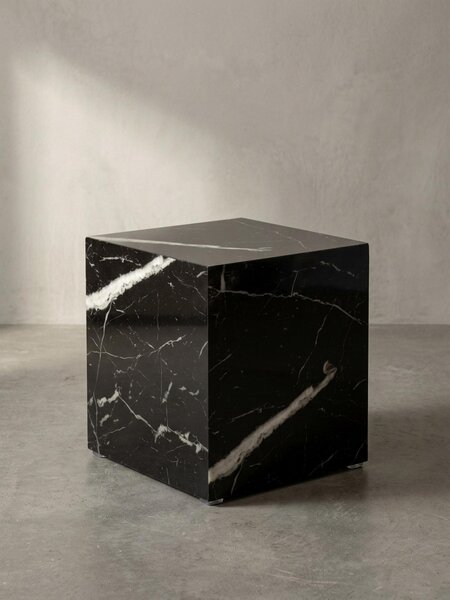 Tavolino MONOBLOC 40x40x45 cm Nero lucido con effetto marmo, tavolino da salotto Cube quadrato, tavolino design, tavolino da salotto a forma di cubo