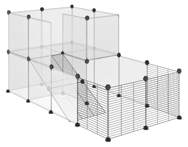 PawHut Recinto per Animali Modulabile con Pannelli 35x35 cm e Accessori, in Acciaio e PP, 140x70x70 cm, Nero
