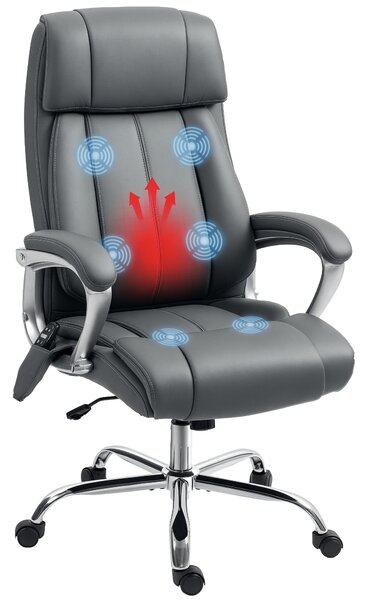 HOMCOM Sedia da Ufficio Massaggiante a 6 Punti e Inclinabile, in pelle PU e Acciaio, 66x72x113-121 cm, Grigio Carbone
