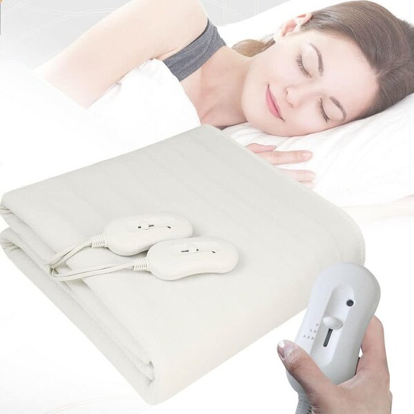 Coperta elettrica in tessuto di poliestere, riscaldatore per materasso elettrico con telecomando, scaldacqua per tribù, con controllo della temperatura (160 x 140 cm)