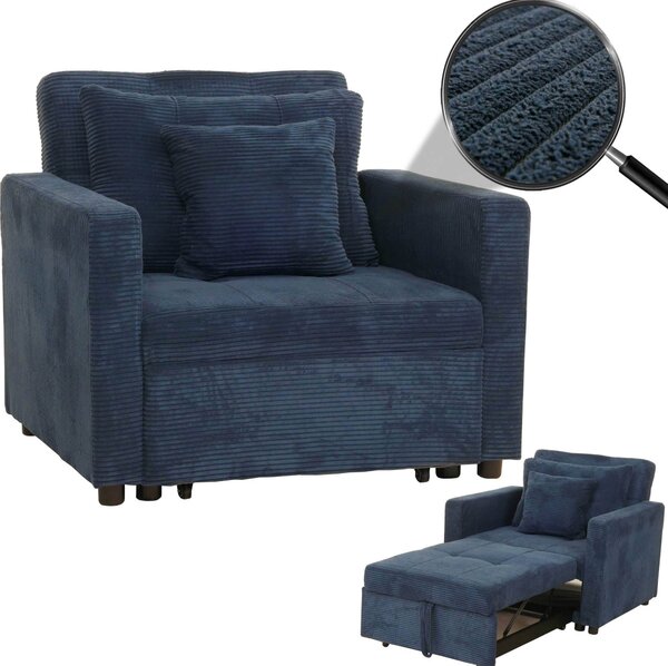 Poltrona letto MCW-L90, poltrona pieghevole, letto per ospiti, poltrona relax, superficie di riposo 200x100 cm, tessuto/velluto a coste ~ blu