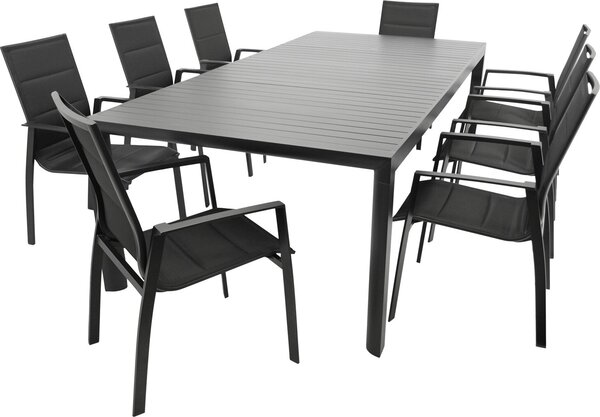 Set DEGAMO LAGOS XL da 9 pezzi, alluminio + tessuto sintetico nero