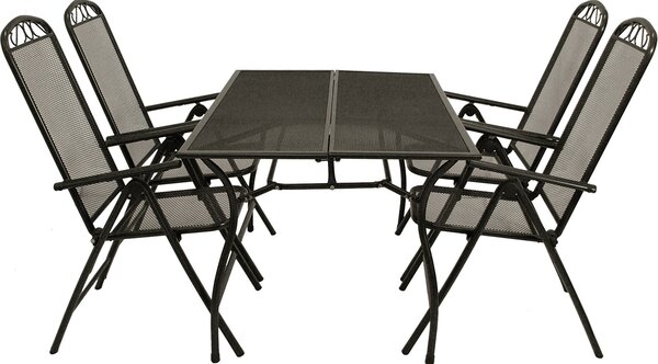 Set da giardino DEGAMO Set da giardino CLASSIC 5 pezzi (4x poltrone pieghevoli, 1x tavolo 90x150cm), lamiera stirata antracite