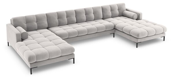 Divano angolare Bali 7 posti in velluto con gambe nere - L383cm
