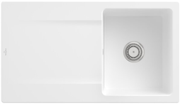 Lavello Villeroy&Boch con set di scarico a funzionamento manuale, Siluet 50 Stone White 90x51cm, reversibile