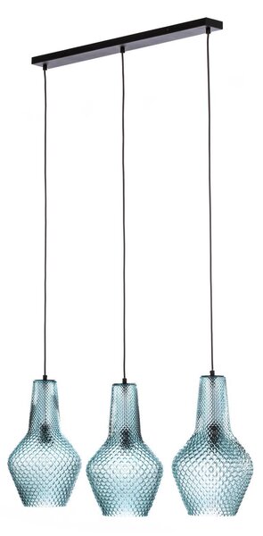 Lindby lampada a sospensione Drakar, 3 luci, azzurro, vetro, Ø 25 cm