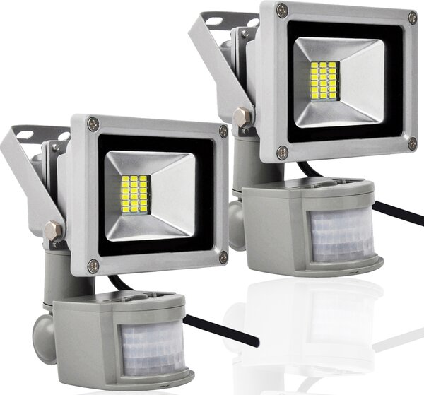 Greenmigo Set da 2 faretti LED da 20 W + sensore di movimento, 1700-1800 lm, bianco freddo, faretto da esterno, lampada IP65, impermeabile