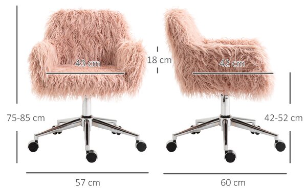 Vinsetto Sedia girevole sedia computer regolazione dell'altezza del sedile sedia per ragazze ecopelle schiuma rosa + argento 57 x 60 x 75-85 cm