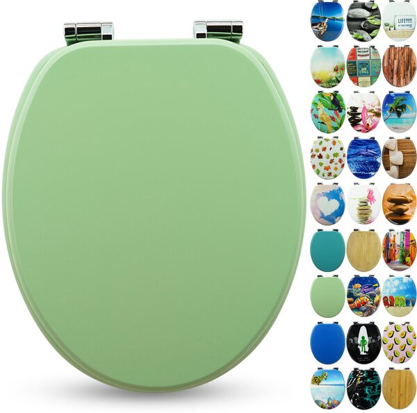 Sedile WC Sanfino® Premium "Mint Green": sedile WC di alta qualità in legno con chiusura ammortizzata, numerosi motivi colorati, facile da montare