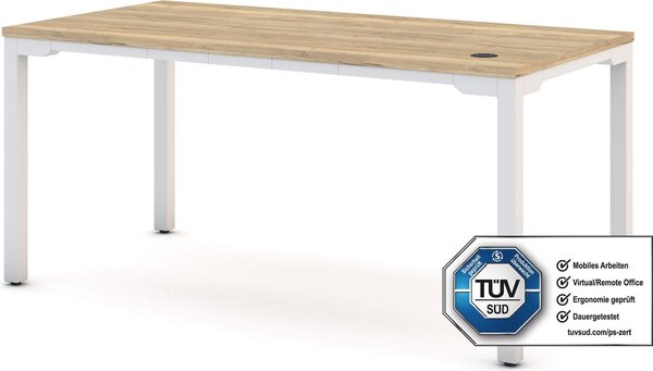 Scrivania regolabile in altezza ASSMANN Piacetta Oak Natura White, 160x80cm, funzione memoria, motorizzazione a 4 pieghe